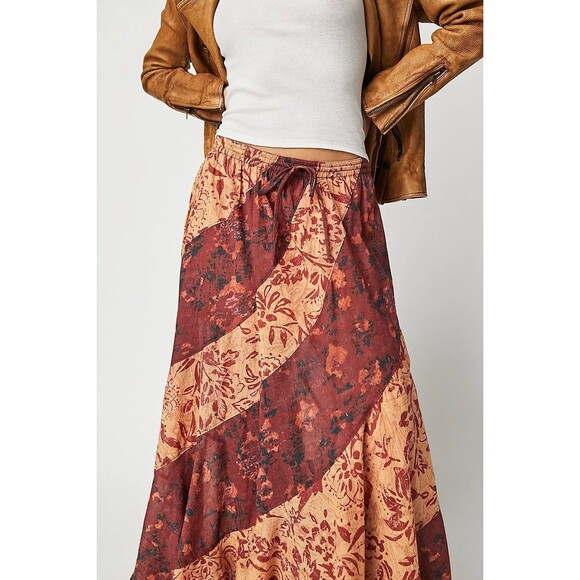 Free People Jackie Maxi Skirt Mixed Floral Print Asymmetrical Pull-on XS 283133 - Picture 2 of 8